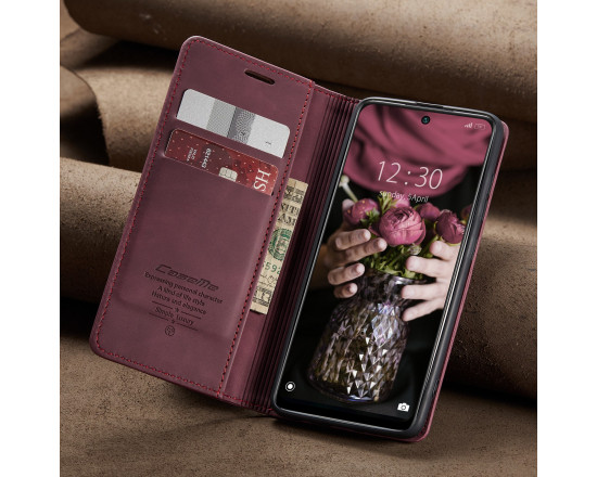 Чехол-книжка CaseMe из нубука для Xiaomi Redmi 13C Бордовый