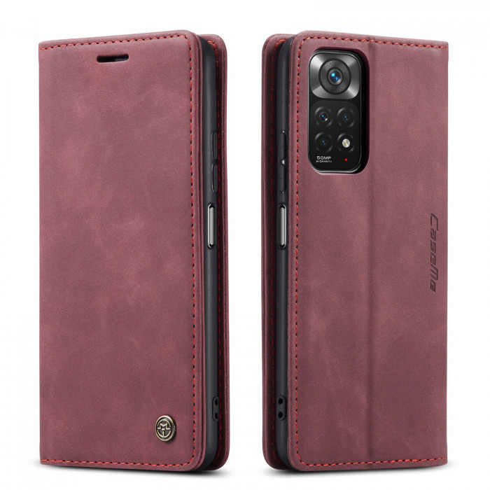 Чехол-книжка CaseMe из нубука для Xiaomi Redmi Note 11/11s Бордовый