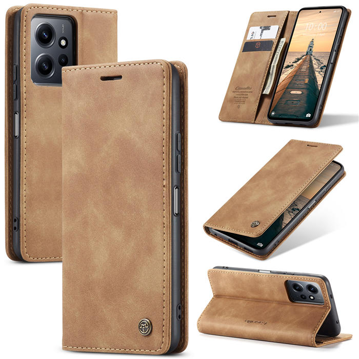 Чехол-книжка CaseMe из нубука для Xiaomi Redmi Note 12 Светло-коричневый