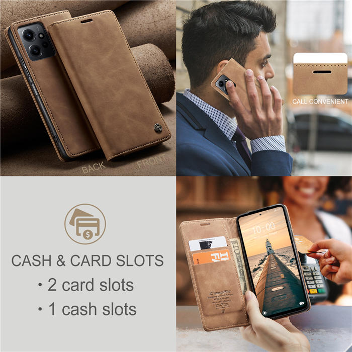 Чехол-книжка CaseMe из нубука для Xiaomi Redmi Note 12 Светло-коричневый