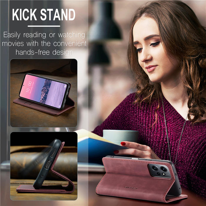 Чехол-книжка CaseMe из нубука для Xiaomi Redmi Note 12 Бордовый