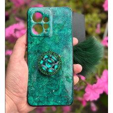 Силиконовый чехол с попсокетом и меховым помпоном для Xiaomi Redmi Note 12 4G Зеленый