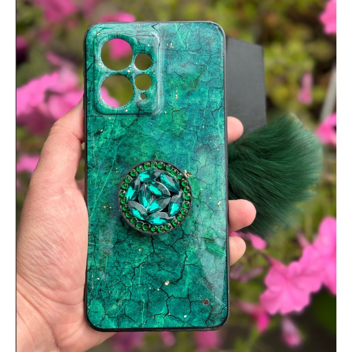 Силиконовый чехол с попсокетом и меховым помпоном для Xiaomi Redmi Note 12 4G Зеленый