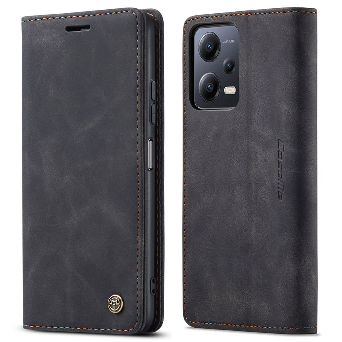 Чехол-книжка CaseMe из нубука для Xiaomi Redmi Note 12 5G Чёрный