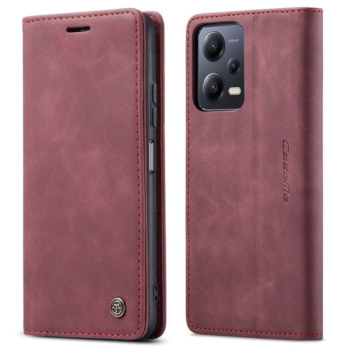 Чехол-книжка CaseMe из нубука для Xiaomi Redmi Note 12 5G Бордовый