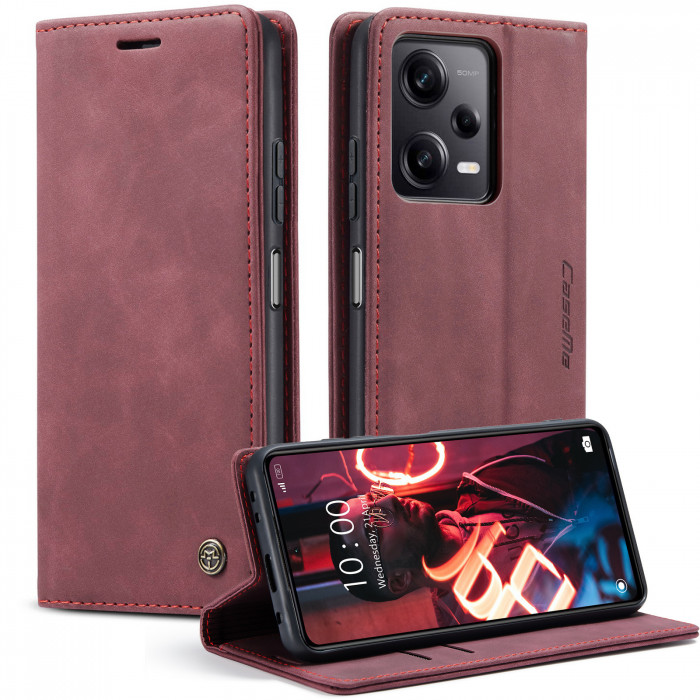 Чехол-книжка CaseMe из нубука для Xiaomi Poco F5 Бордовый