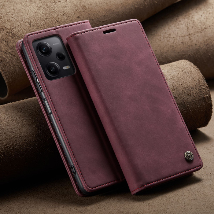 Чехол-книжка CaseMe из нубука для Xiaomi Poco F5 Бордовый