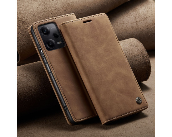 Чехол-книжка CaseMe из нубука для Xiaomi Redmi Note 12 5G Светло-коричневый