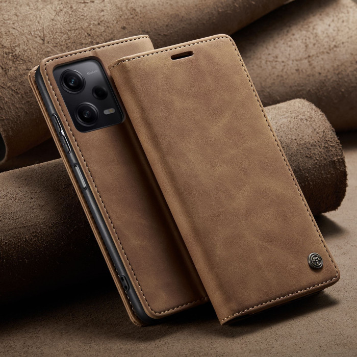 Чехол-книжка CaseMe из нубука для Xiaomi Redmi Note 12 5G Светло-коричневый