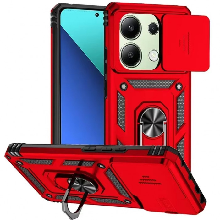 Ультратонкий противоударный чехол Camshield для Xiaomi Redmi Note 13 Pro 4G с кольцом-держателем Красный
