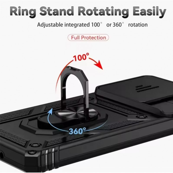 Ультратонкий противоударный чехол Camshield для Xiaomi Redmi Note 13 Pro 4G с кольцом-держателем Черный