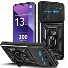 Ультратонкий противоударный чехол Camshield для Xiaomi Redmi Note 13 Pro+ 5G с кольцом-держателем Черный