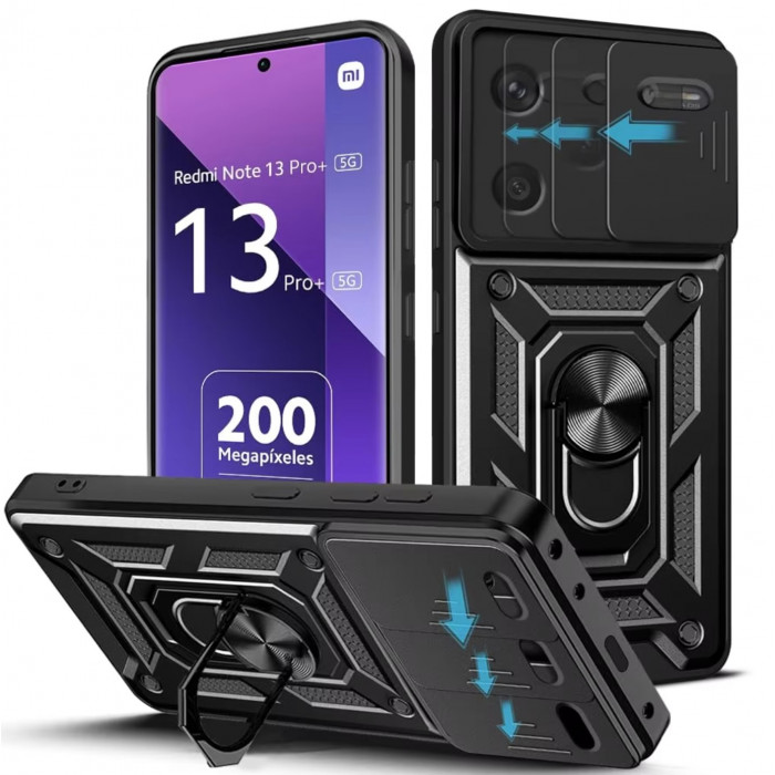 Ультратонкий протиударний чохол Camshield з кільцем для Xiaomi Redmi Note 13 Pro+ 5G з кільцем-тримачем Чорний