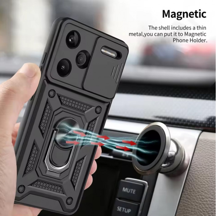 Ультратонкий протиударний чохол Camshield з кільцем для Xiaomi Redmi Note 13 Pro+ 5G з кільцем-тримачем Чорний