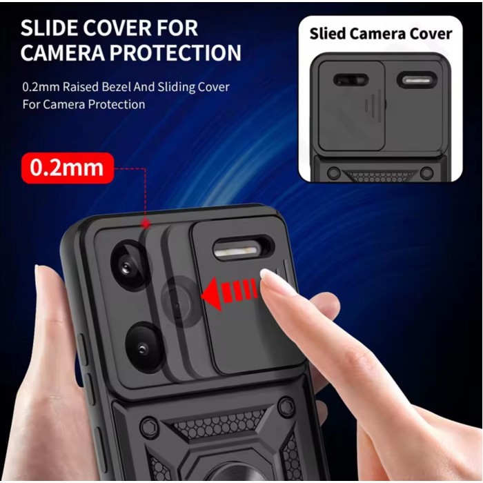 Ультратонкий протиударний чохол Camshield з кільцем для Xiaomi Redmi Note 13 Pro+ 5G з кільцем-тримачем Чорний