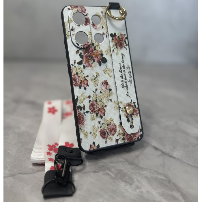 Силиконовый чехол для Xiaomi Poco X6 5G с ремешком-подставкой и на шею Розовые розы