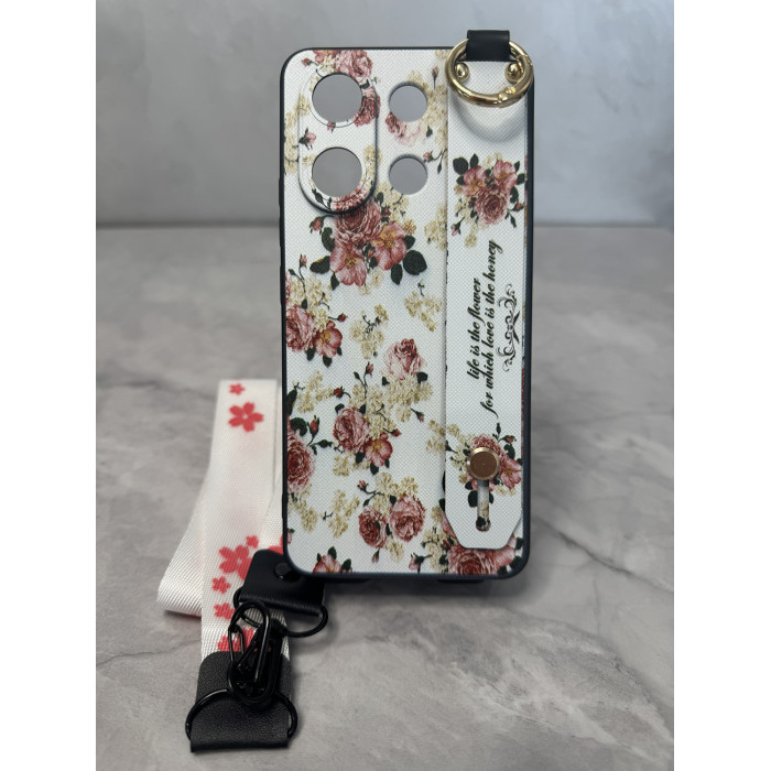 Силиконовый чехол для Xiaomi Poco X6 5G с ремешком-подставкой и на шею Розовые розы