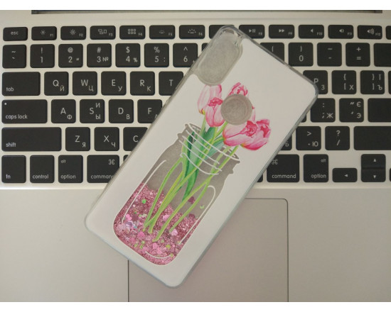 Силиконовый чехол с картинкой и глиттером для Xiaomi Redmi Note 5 Тюльпаны