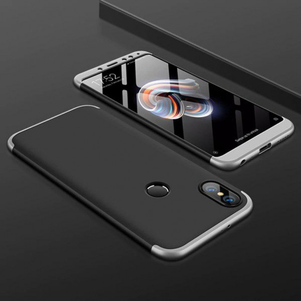 Матовий захисний чохол GKK 360° для Xiaomi Redmi Note 5 Чорно-сріблястий