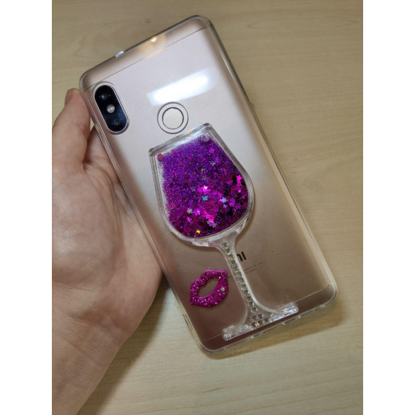 Силиконовый чехол с глиттером Бокал для Xiaomi Mi A2 Lite Фиолетовый