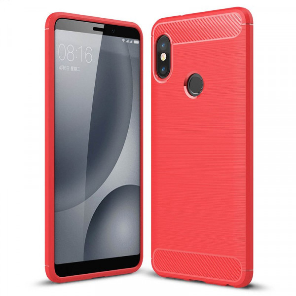 Силіконовий чохол з карбоновою вставкою для Xiaomi Redmi Note 5 Червоний