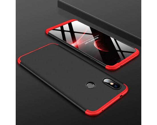 Матовий захисний чохол GKK 360° для Xiaomi Redmi Note 6 Pro Чорно-червоний