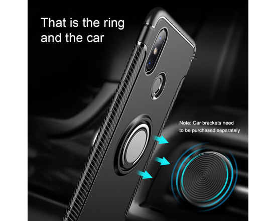 Противоударный бампер для Xiaomi Redmi Note 6 Pro с кольцом-держателем Черный