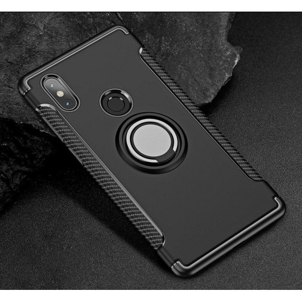 Противоударный бампер для Xiaomi Redmi Note 6 Pro с кольцом-держателем Черный
