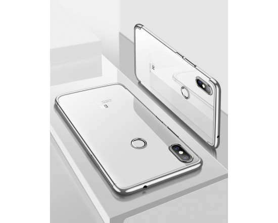 Силиконовый чехол с цветными рамками для Xiaomi Redmi Note 6 Pro Серебристый