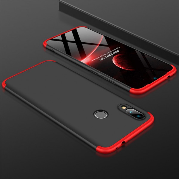 Матовый защитный чехол GKK 360° для Xiaomi Redmi Note 7 Черно-красный