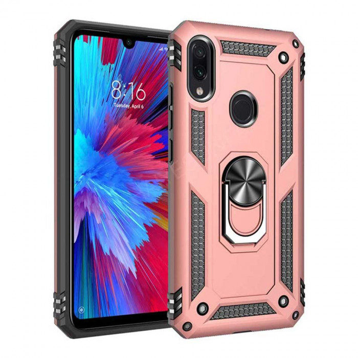 Ультратонкий протиударний чохол для Xiaomi Redmi Note 7 з кільцем-тримачем Рожеве золото