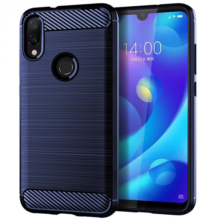 Силиконовый чехол с карбоновой вставкой для Xiaomi Redmi 7 Синий