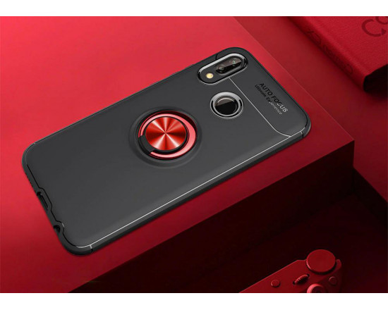 Силиконовый бампер для Xiaomi Redmi Note 7 с кольцом-держателем Красный