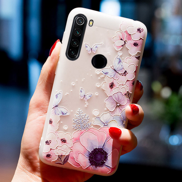 Рельєфний силіконовий чохол для Xiaomi Redmi Note 8T з картинкою Квіти та метелики