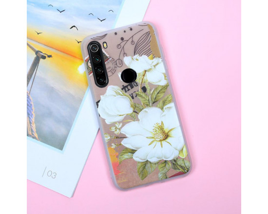 Рельєфний силіконовий чохол для Xiaomi Redmi Note 8T з зображенням Білі квіти