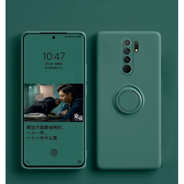 Силиконовый чехол Soft Touch с кольцом-держателем для Xiaomi Redmi Note 8 Pro Тёмно-зеленый