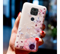 Рельефный силиконовый чехол для Xiaomi Redmi Note 9 с картинкой Цветы и бабочки