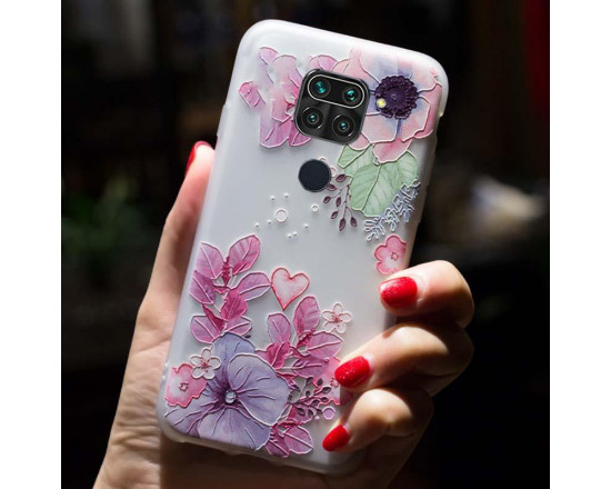 Рельєфний силіконовий чохол для Xiaomi Redmi Note 9 з зображенням Квіткова композиція.