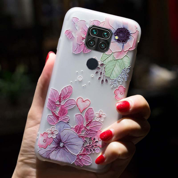Рельєфний силіконовий чохол для Xiaomi Redmi Note 9 з зображенням Квіткова композиція.