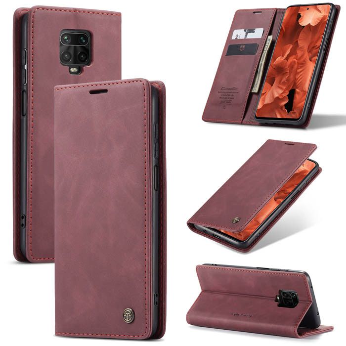 Чехол-книжка CaseMe из нубука для Xiaomi Redmi Note 9s/Pro Бордовый