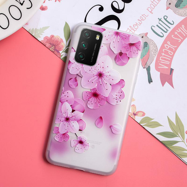 Рельефный силиконовый чехол для Xiaomi Poco M3 с картинкой Цвет вишни