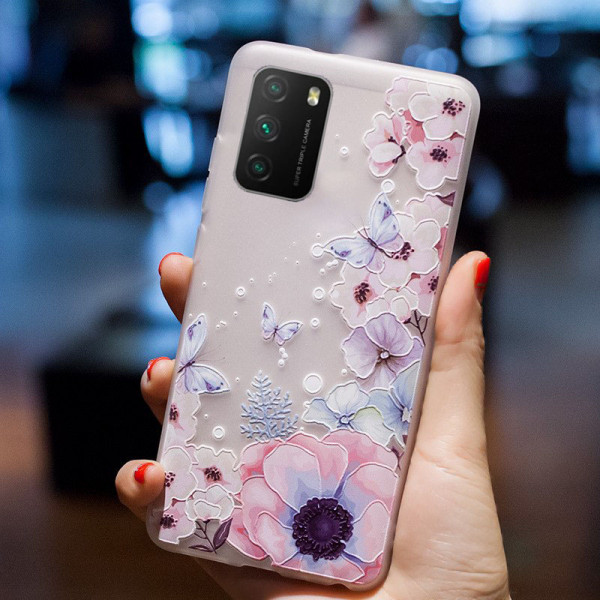 Рельефный силиконовый чехол для Xiaomi Poco M3 с картинкой Цветы и бабочки