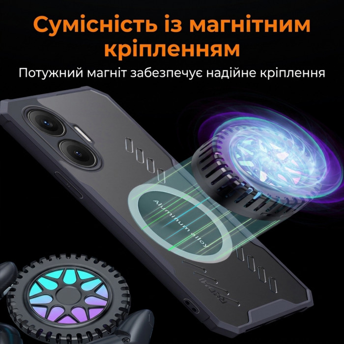 Графеновый прозрачный чехол с теплоотводом и MagSafe для Xiaomi Poco F7 Синий