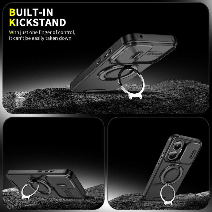 Бампер Camshield з магнітним кільцем для Xiaomi Poco F7 5G з кільцем-тримачем Чорний