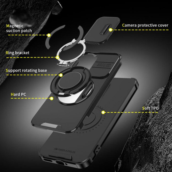Бампер Camshield з магнітним кільцем для Xiaomi Poco F7 5G з кільцем-тримачем Чорний
