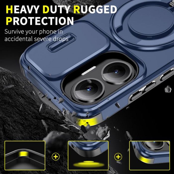 Бампер Camshield с магнитным кольцом для Xiaomi Poco F7 5G с кольцом-держателем Синий