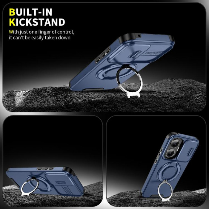 Бампер Camshield с магнитным кольцом для Xiaomi Poco F7 5G с кольцом-держателем Синий