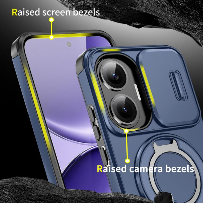 Бампер Camshield с магнитным кольцом для Xiaomi Poco F7 5G с кольцом-держателем Синий