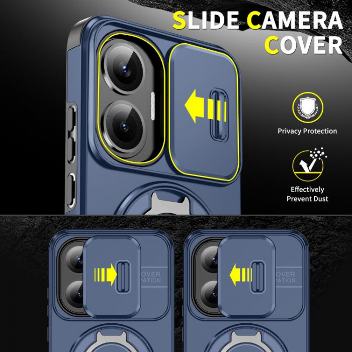 Бампер Camshield с магнитным кольцом для Xiaomi Poco F7 5G с кольцом-держателем Синий