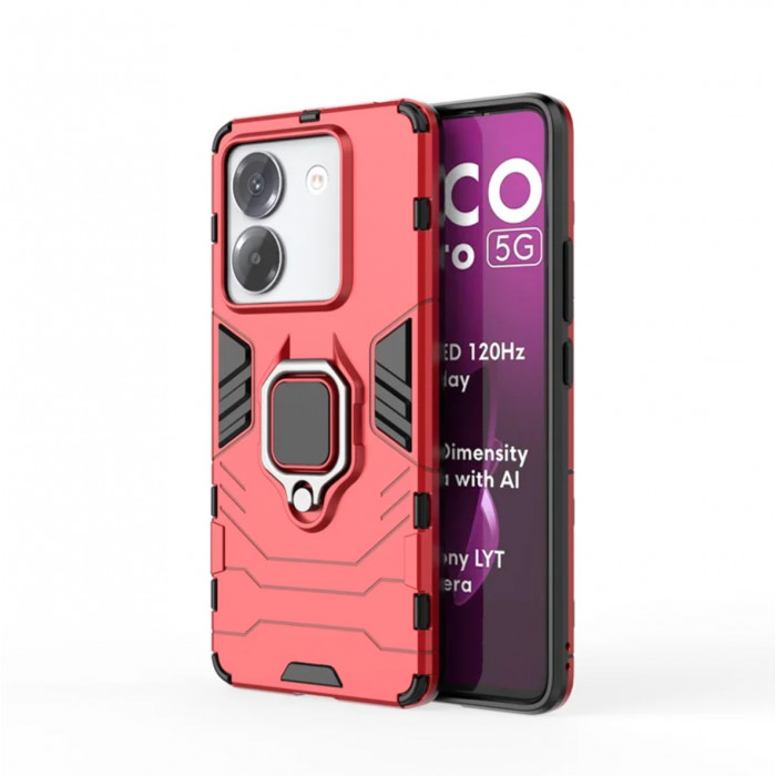 Защитный бампер IronMan для Xiaomi Poco M7 Pro 5G с кольцом-держателем Красный